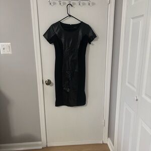 Black Faux Leather Panel Dress